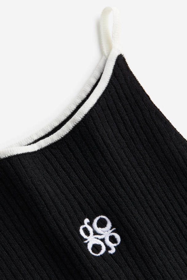 H&M Embroidered Rib-knit Vest Top Black