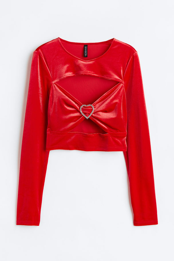 H&M Veloursshirt mit Cut-outs Rot