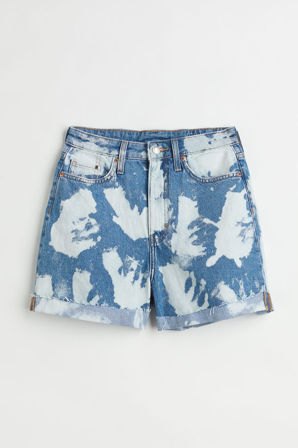 H&M Mom Comfort Ultra High Denim Shorts Light Denim Blue/patterned