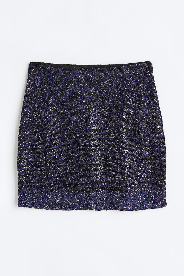 H&M Sequined Skirt Dark Blue