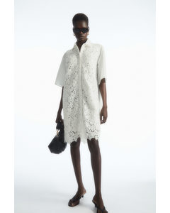 Broderie Anglaise Shirt Dress White