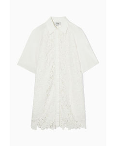 Broderie Anglaise Shirt Dress White