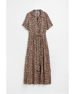 Skjortklänning Med Knytskärp Beige/leopardmönstrad