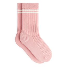 Rib Knit Socks Set Of 2 Pink/white