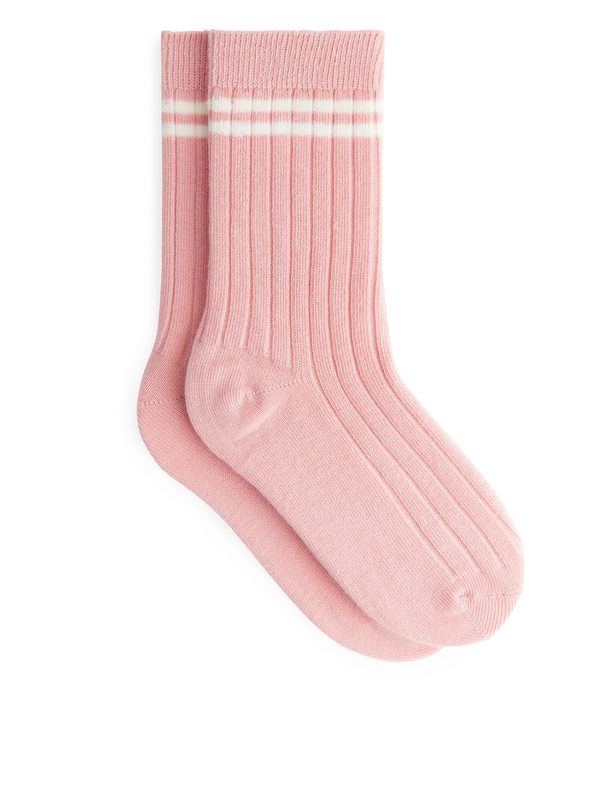 ARKET Rib Knit Socks Set Of 2 Pink/white