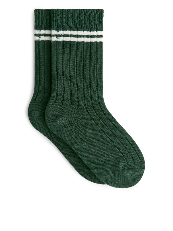 ARKET Rib Knit Socks Set Of 2 Dark Green/off White