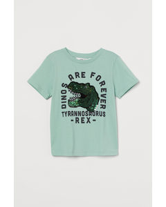 T-shirt M. Vendbare Pailletter Turkis/t-rex