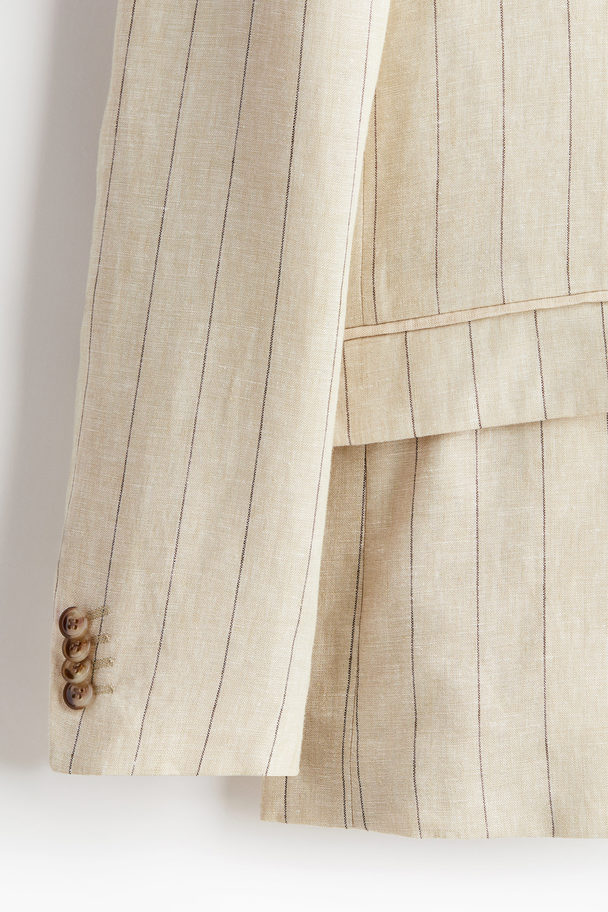 H&M Regular Fit Linen Jacket Light Beige/pinstriped
