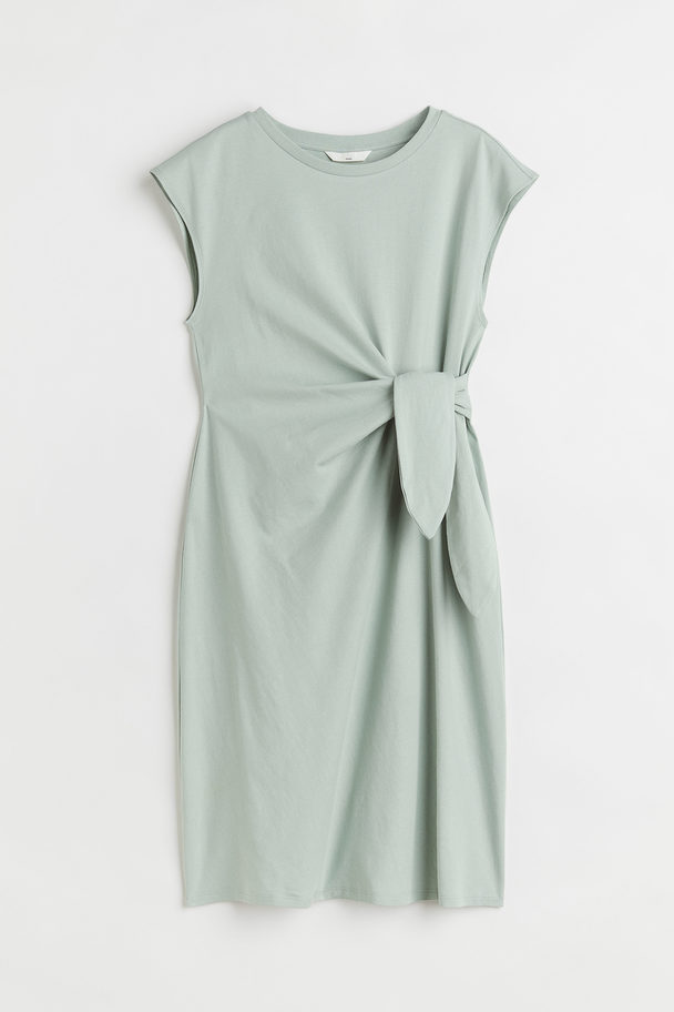 H&M Mama Tie-detail Jersey Dress Light Sage Green