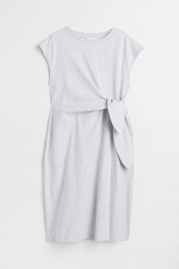 H&M Mama Tie-detail Jersey Dress Light Grey Marl