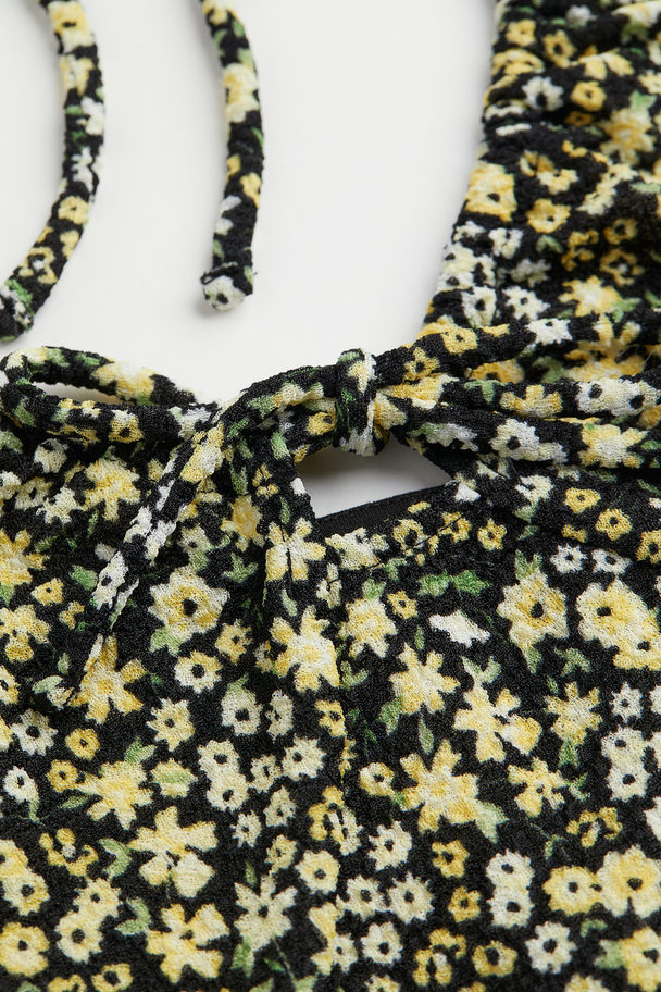 H&M Tie-detail Jumpsuit Black/small Flowers