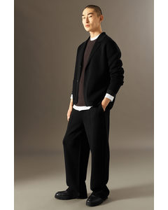Knitted Merino Wool Trousers - Straight Black