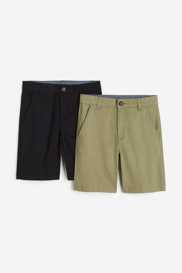 H&M 2-pack Chino Shorts Black/khaki Green