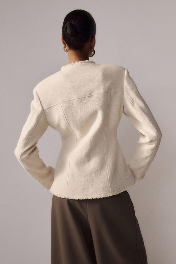 H&M Fringe-trimmed Linen-blend Jacket Light Beige