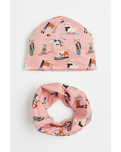 2-piece Lined Printed Set Light Pink/dogs