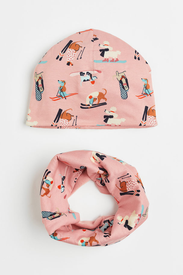 H&M 2-piece Lined Printed Set Light Pink/dogs