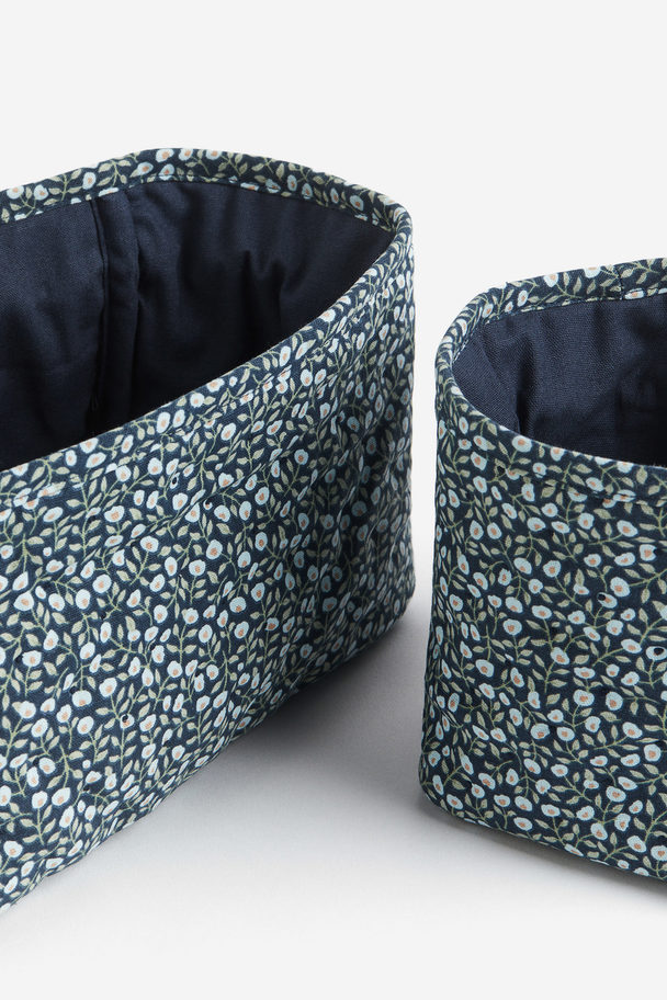 H&M HOME 2-pack Quilted Storage Baskets Dark Blue/floral