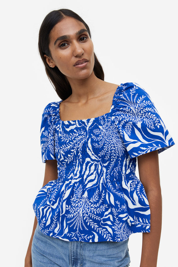H&M Smocked Top Bright Blue/patterned