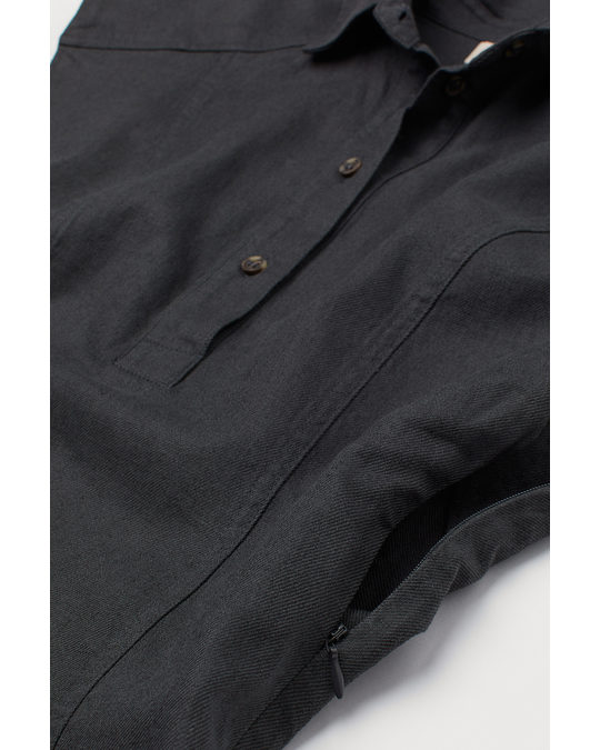 H&M Linen-blend Dress Dark Grey