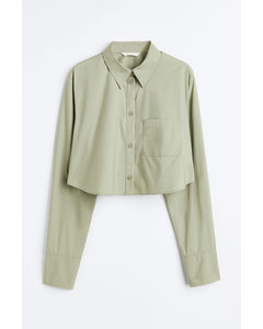 Cropped Cotton Shirt Light Khaki Green