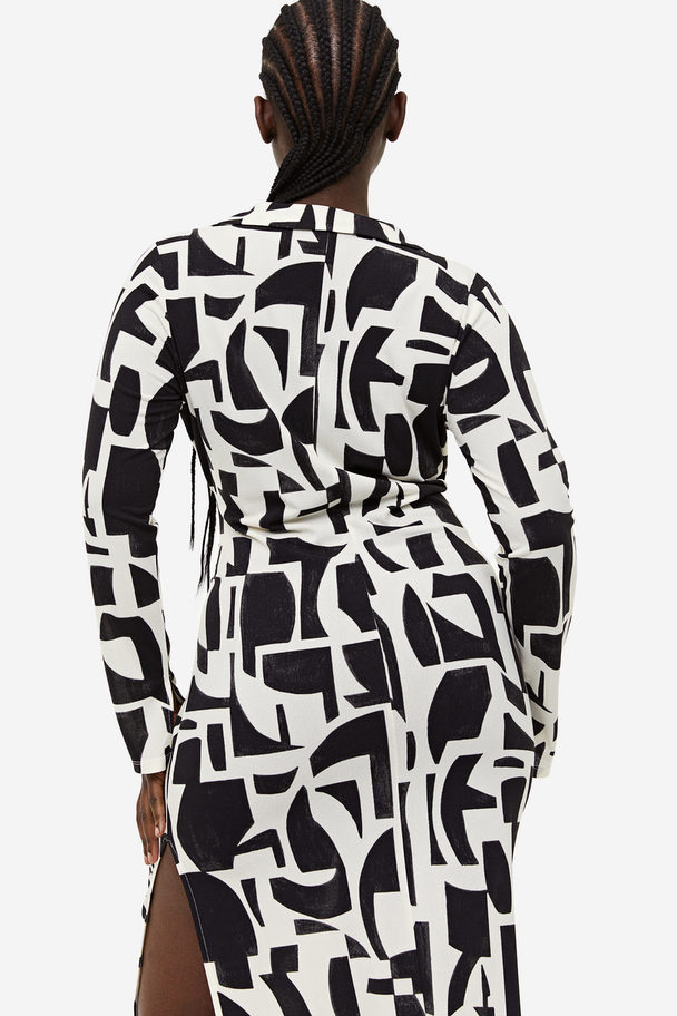 H&M Wrap Shirt Dress Cream/black Patterned