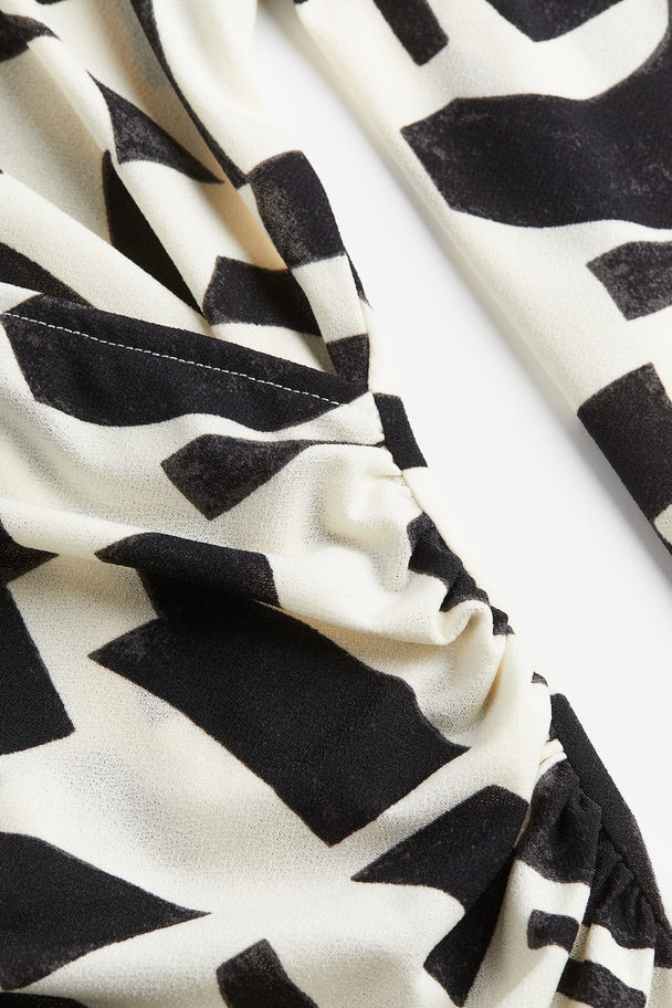 H&M Wrap Shirt Dress Cream/black Patterned