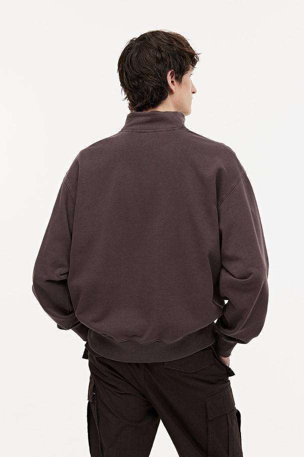 H&M Sweatshirt Med Dragkedja Loose Fit Mörkbrun