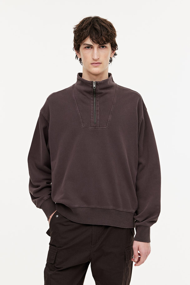 H&M Loose Fit Zip-top Sweatshirt Dark Brown