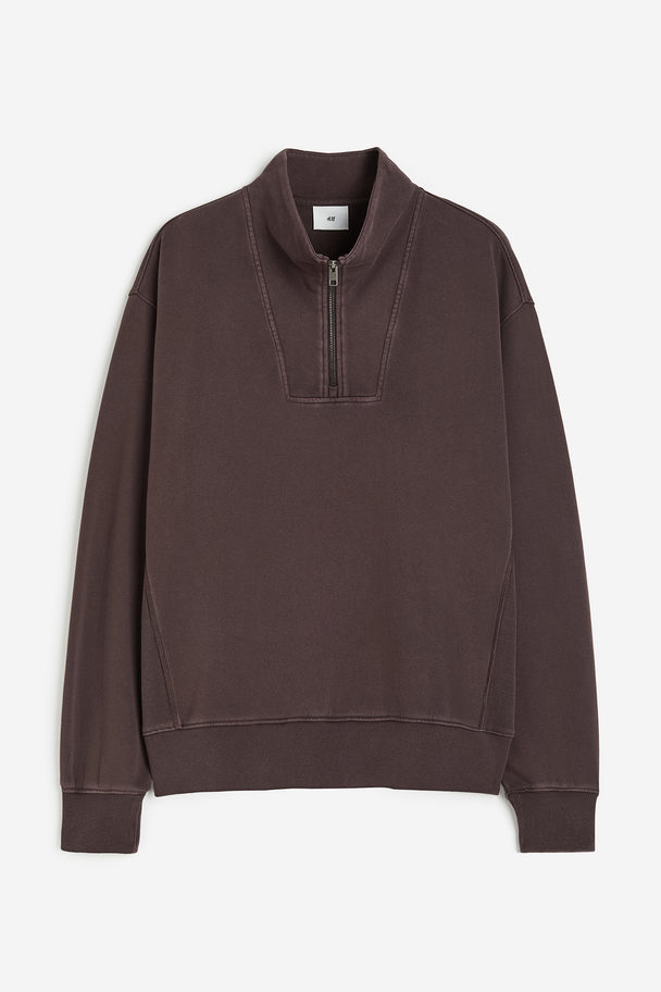 H&M Sweatshirt Med Lynlås Foroven Loose Fit Mørkebrun