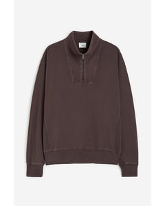 Loose Fit Sweatshirt Med Glidelås Mørk Brun