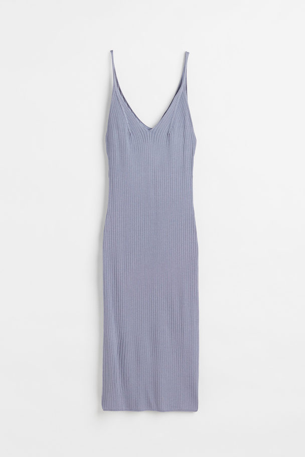 H&M Geripptes Bodycon-Kleid Taubenblau