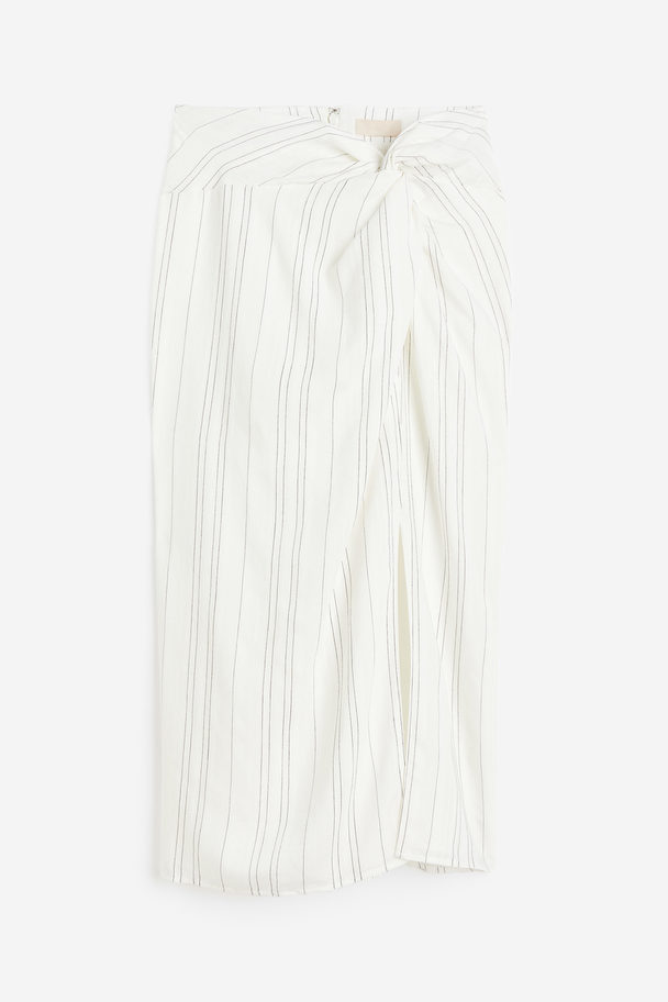 H&M Knot-detail Skirt White/striped