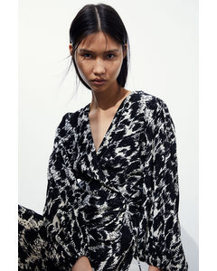 Plissé Wrap Dress Black/leopard Print