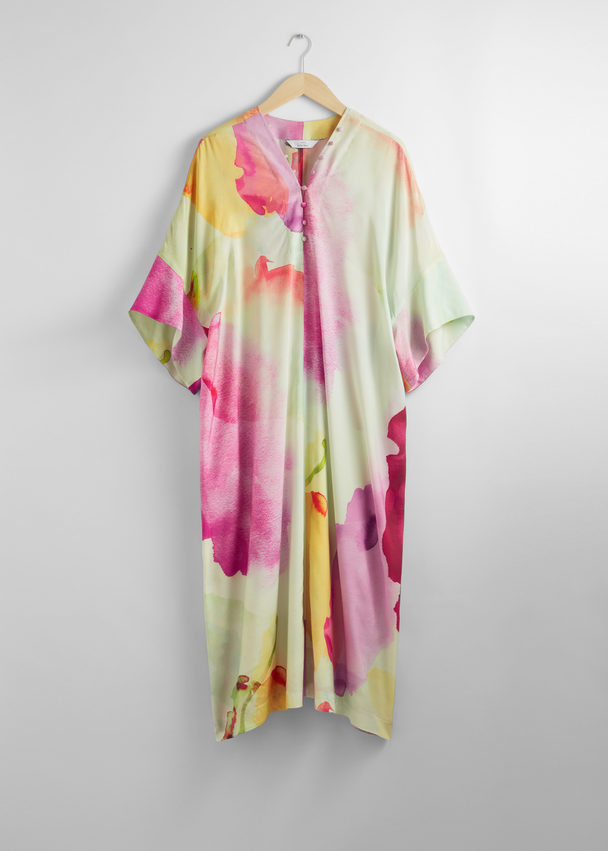 & Other Stories Watercolour Print Midi Dress Lilac/yellow/white