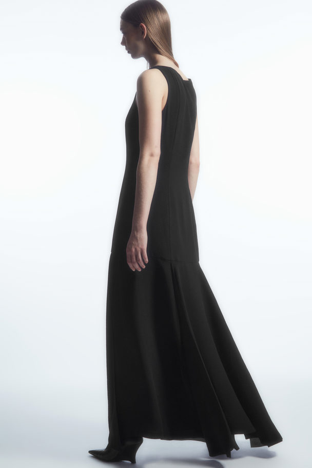 COS Asymmetric Flared-hem Maxi Dress Black