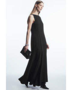 Asymmetric Flared-hem Maxi Dress Black