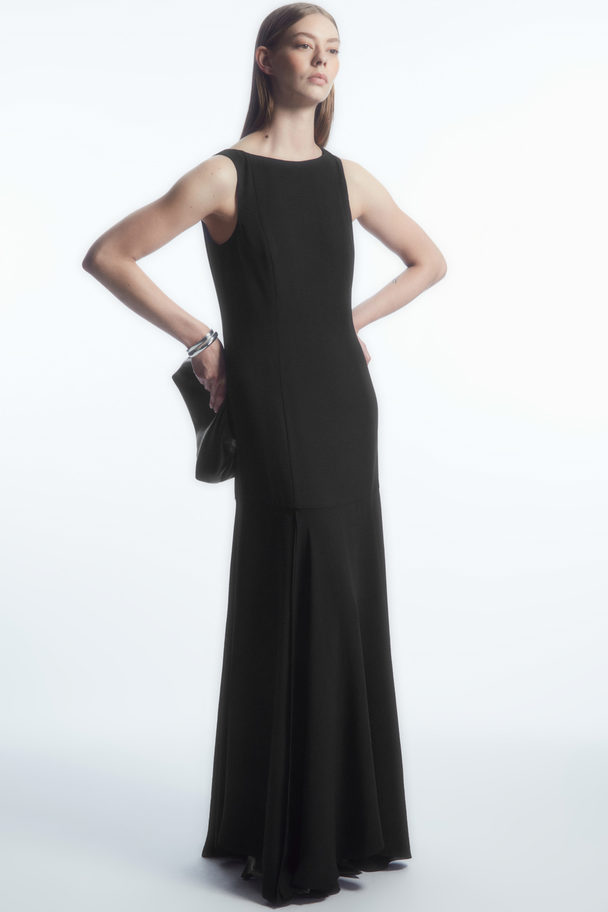 COS Asymmetric Flared-hem Maxi Dress Black
