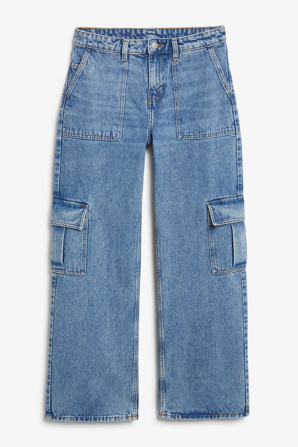 Monki Blå Cargo-jeans Med Lavt Liv Blå