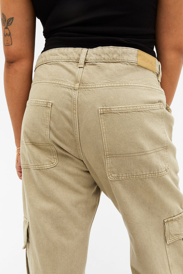 Monki Beige Cargo-jeans Med Lavt Liv Vasket Beige
