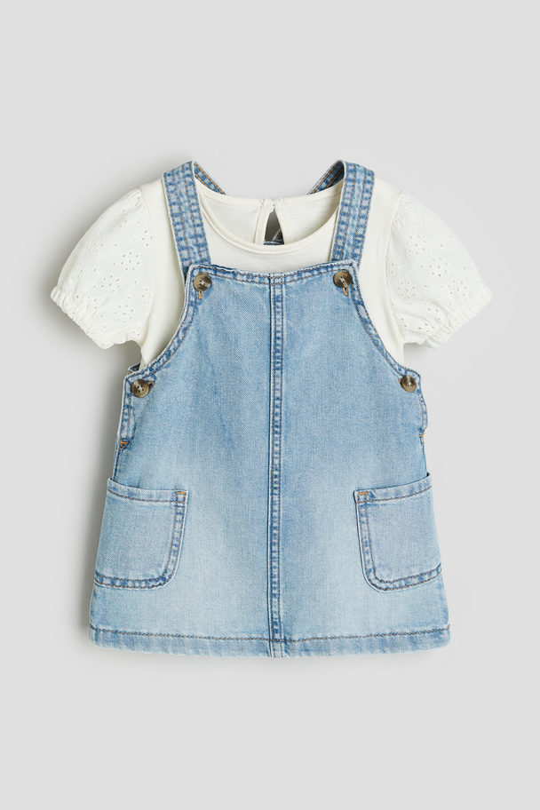 H&M 2-teiliges Baumwollset Denimblau/Cremefarben