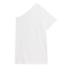 One-Shoulder-T-Shirt-Kleid Weiß