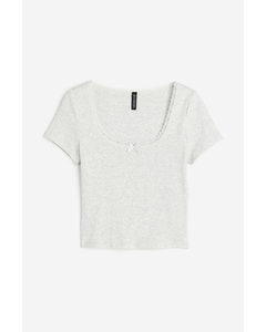Lace-trimmed Cotton Top Light Grey Marl
