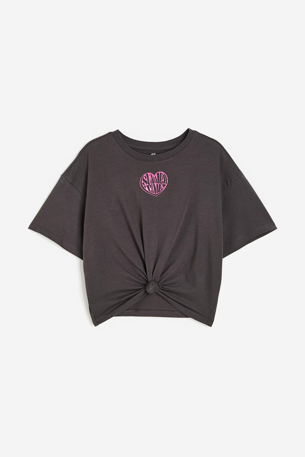 H&M T-shirt Med Bindedetalje Mørkegrå/hjerte
