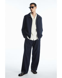 Straight-leg Relaxed Wool Trousers Navy