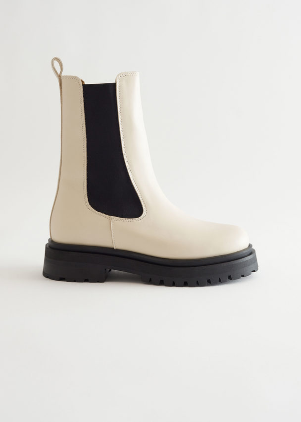 & Other Stories Chunky Chelsea Leather Boots Vanilla