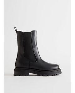 Chunky Chelsea Leather Boots Black