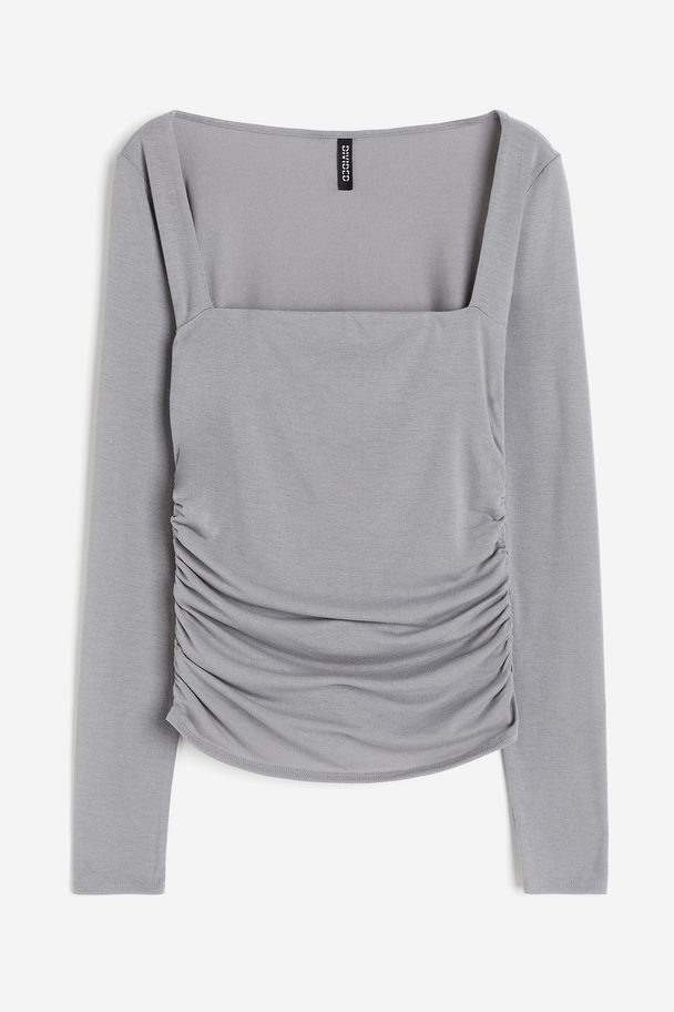 H&M Gathered Square-neck Top Grey