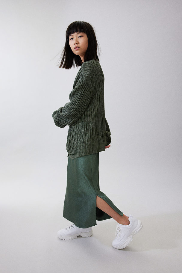 H&M Satin Skirt Dark Khaki Green