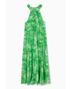 Oversized Gathered Maxi Dress Green / Printed