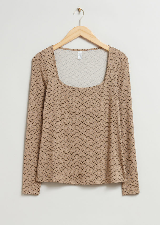 & Other Stories Square-neck Top Beige Print